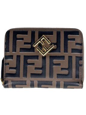 Fendi Bifold Wallet FF Diamond Zip Around Brown